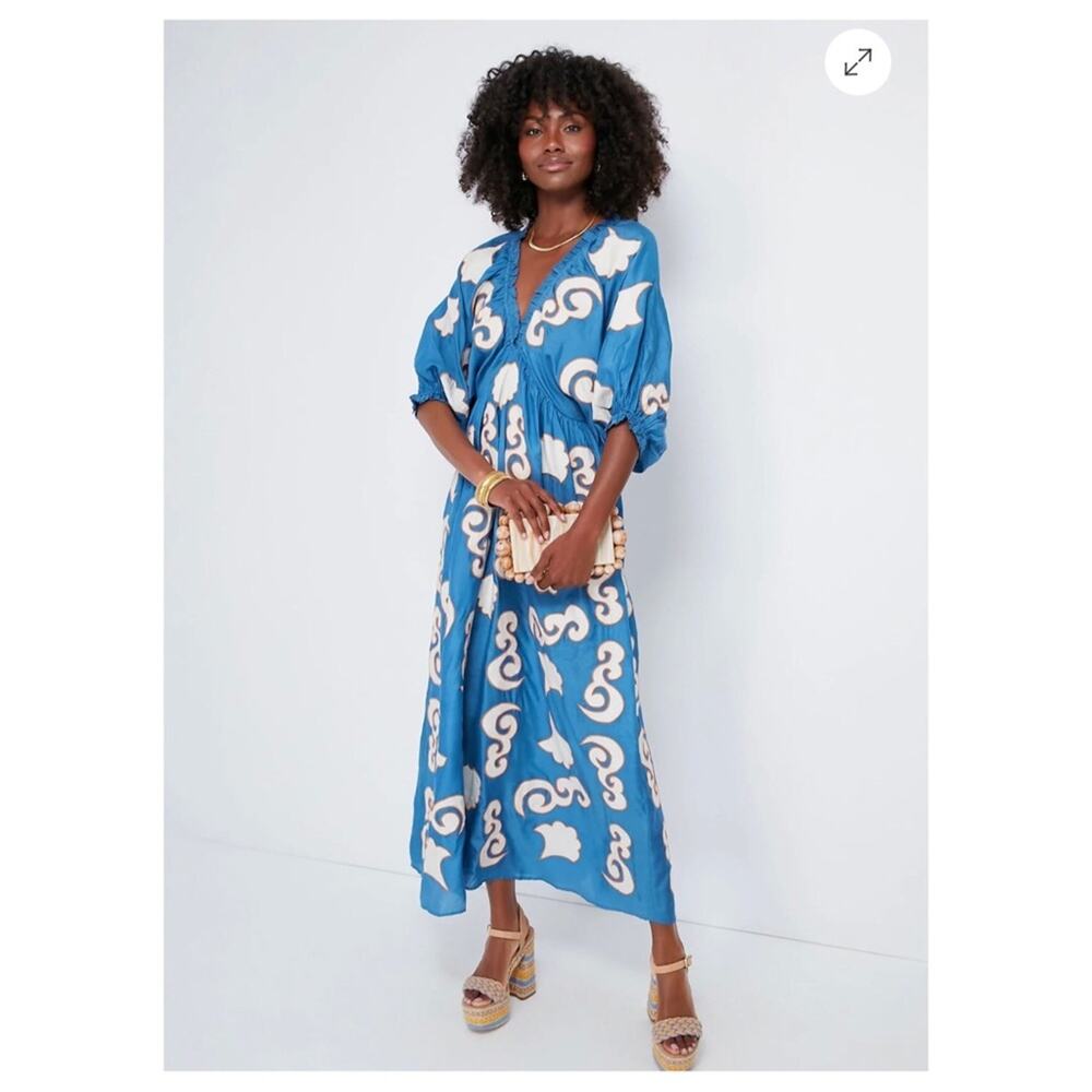 NWT CHUFY Gagan Sky Lucia Patch Embroidered Maxi Dress Size Large - Picture 8 of 12